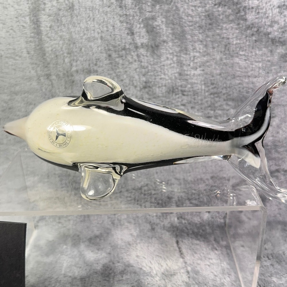SeaWorld Home‎ Collection Glass Orca Figurine Shamu Art Glass Etched w Card - Picture 6 of 16